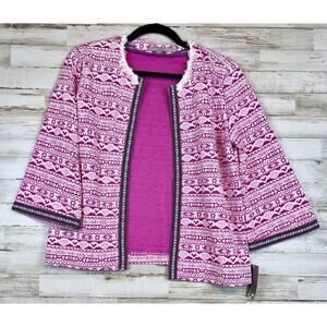 Valerie Stevens Ladies Sm. Pink Aztec Geometric Open Front Cardigan NWT